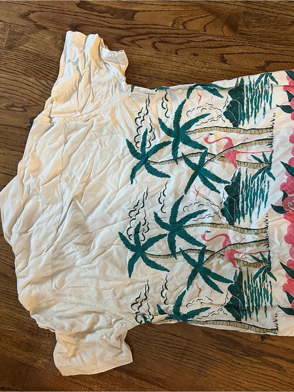 Men White Tropical Palm & Flamingo Print Duvin